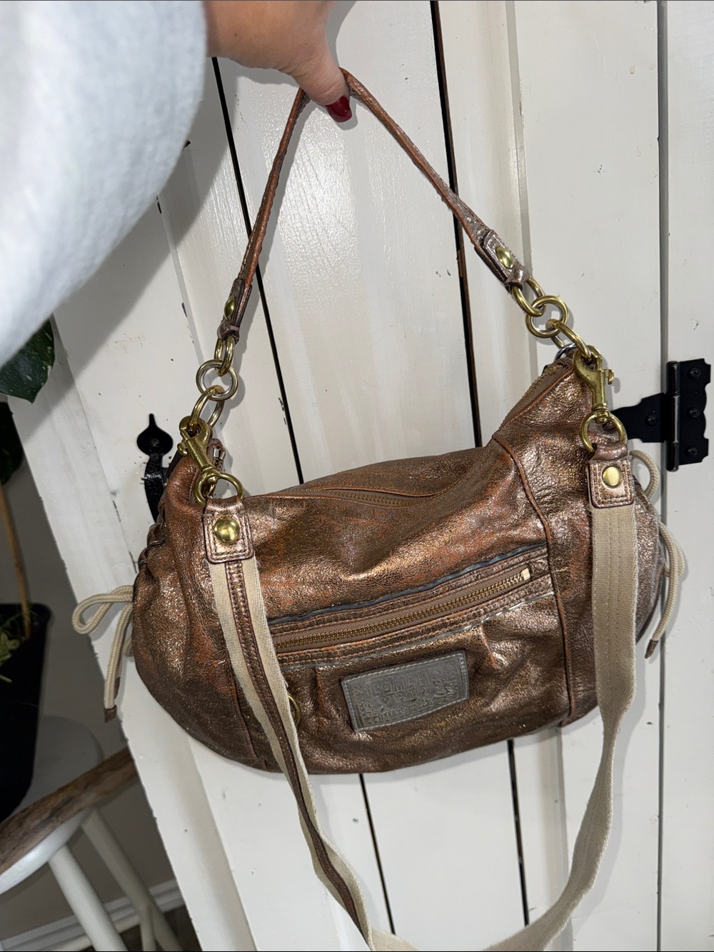 Coach Poppy Sling/Shoulder bag purse Metallic Gold Pink Satin Lining B1273-20384